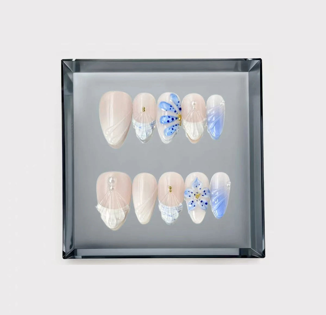 Blue Beachy Long Press On Nails