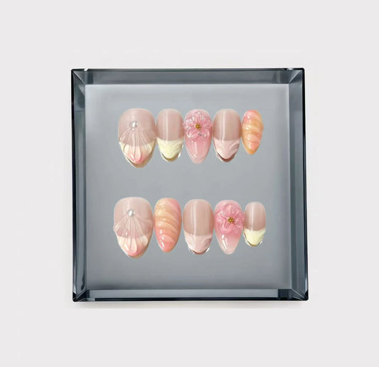 Pastel Shell Blossom Short Press On Nails