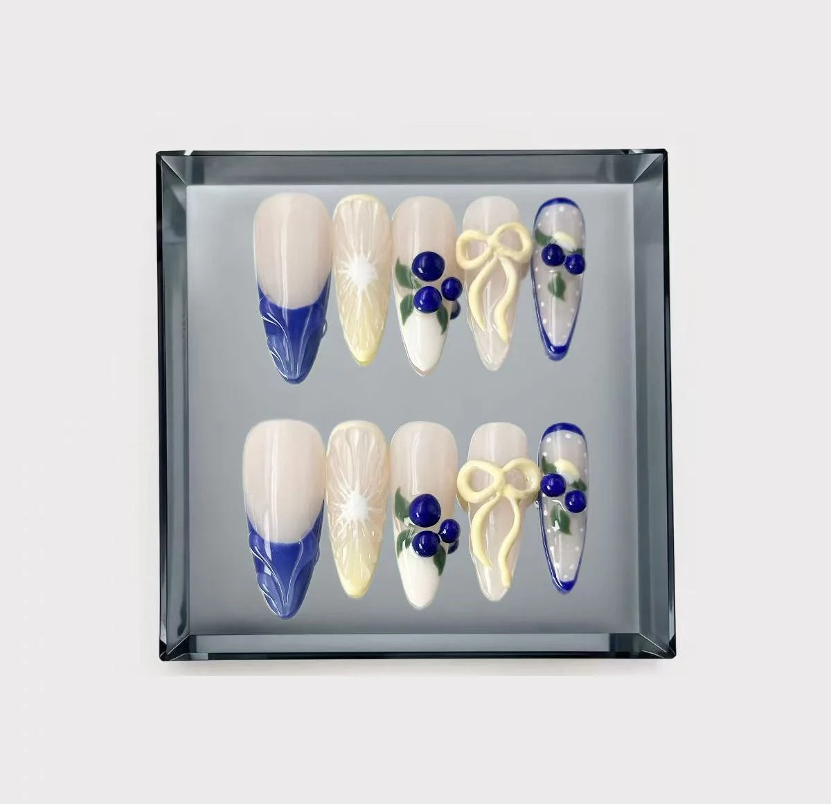 Blueberry and Lemon Long Press On Nails