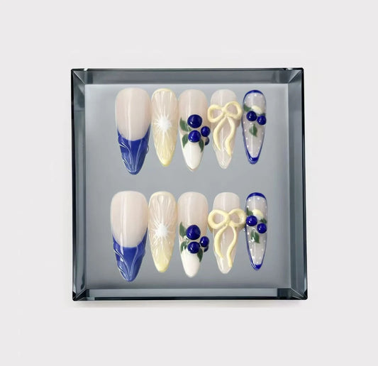 Blueberry and Lemon Long Press On Nails