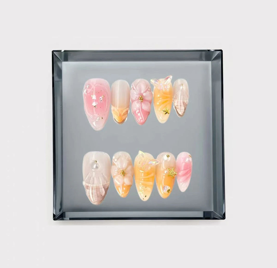 Sunset Nectar Bloom Long Press On Nails