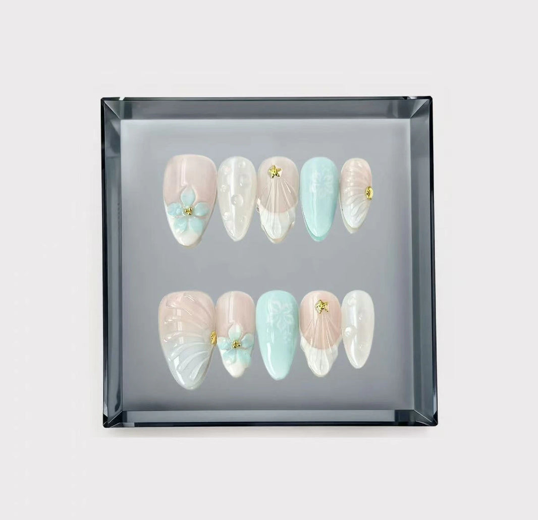 Mint Blossom Long Press On Nails