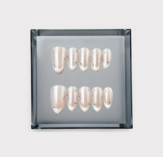 Pearly French Whispering Long Press On Nails