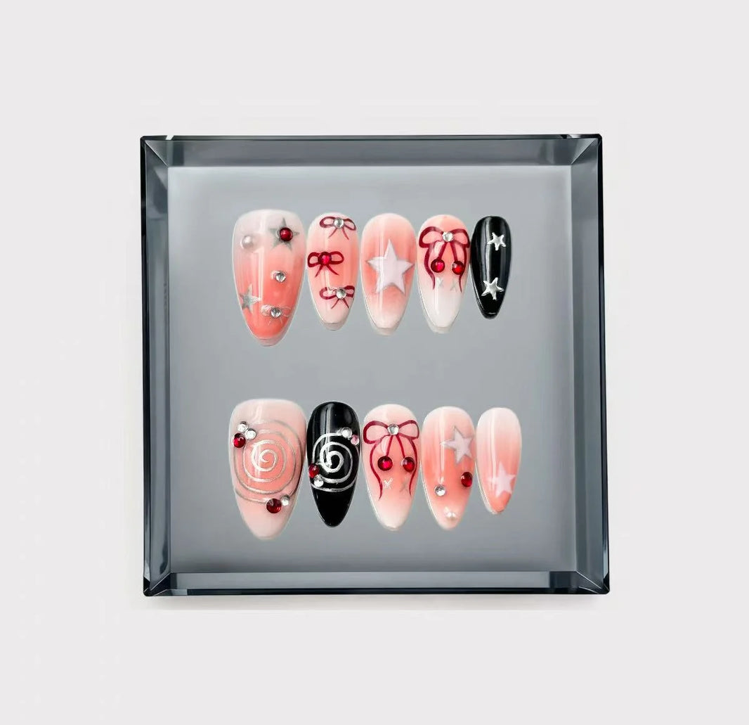 Coquette Stardust Noir Long Press On Nails