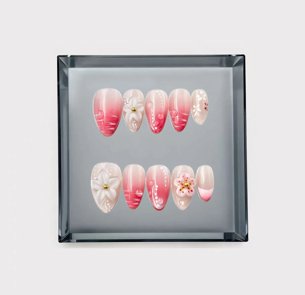 Sakura Raindrop Gradient Long Press On Nails