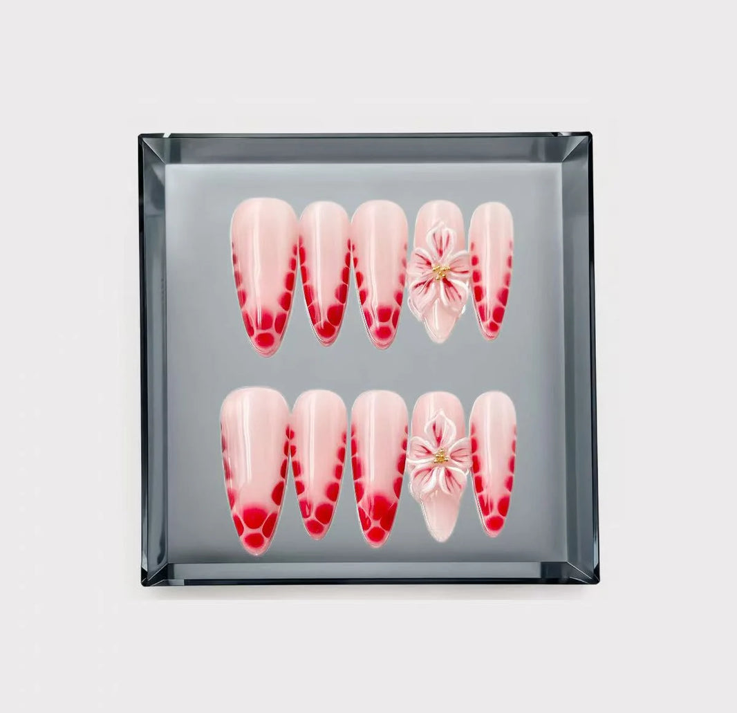 Scarlet Petal Wave Long Press On Nails