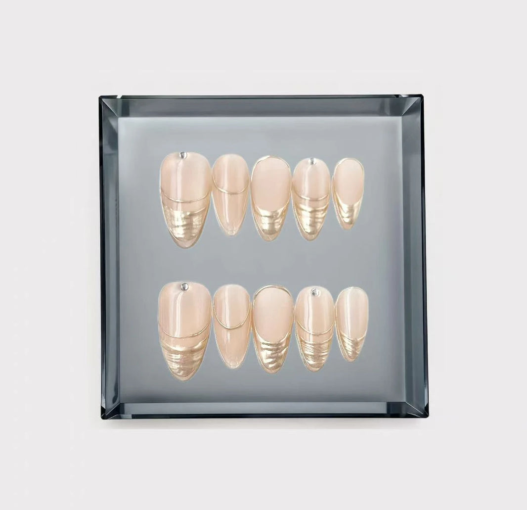 Champagne Gold Crystal Glam Long Press On Nails