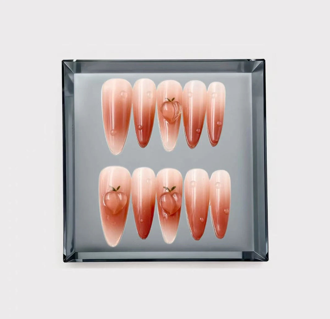 Peach Dewdrop Ombre Long Press On Nails