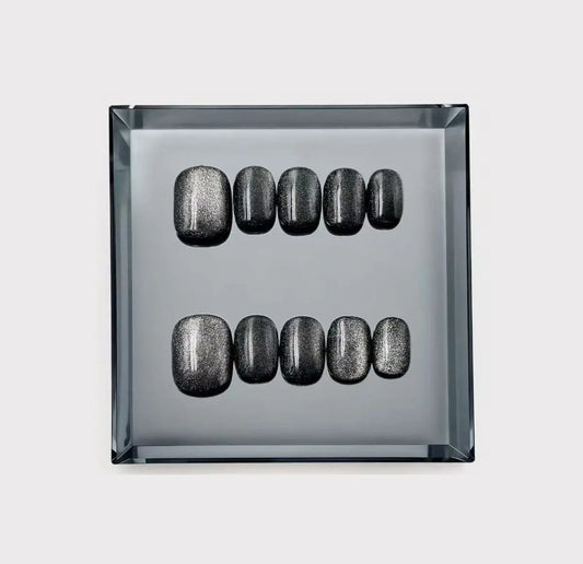 Midnight Galaxy Cat Eye Short Press On Nails