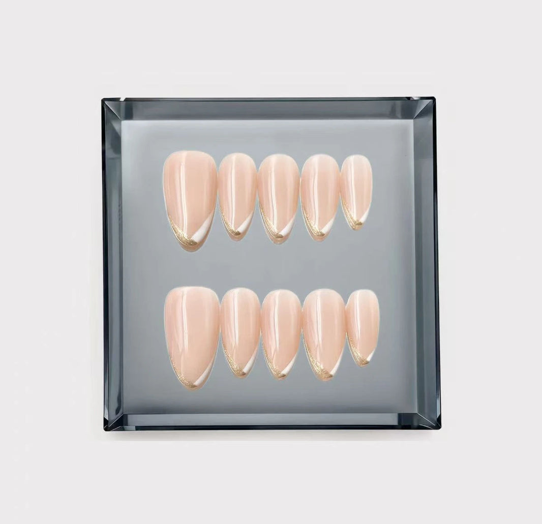 Golden Halo French Long Press On Nails