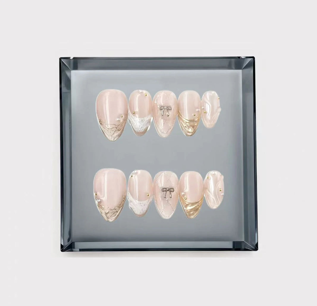 Vintage Coquette Lace & Ribbon Press On Nails