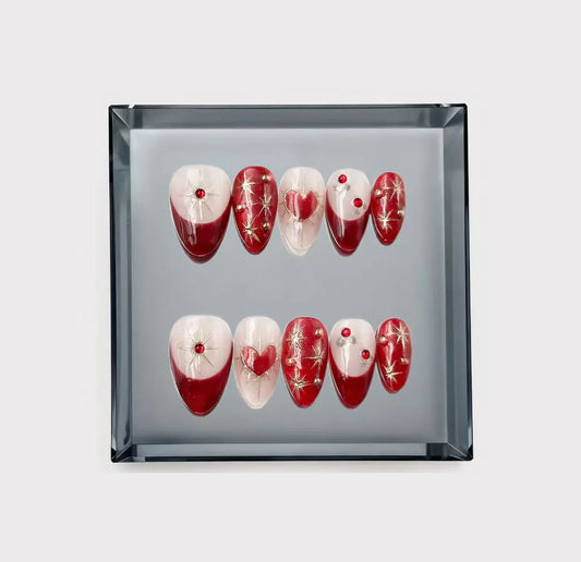 Crimson Heart and Starburst Press On Nails