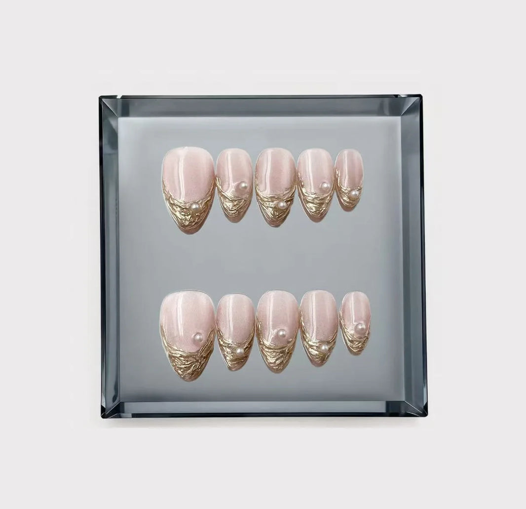 Molten Gold and Pearl Glamour Press On Nails