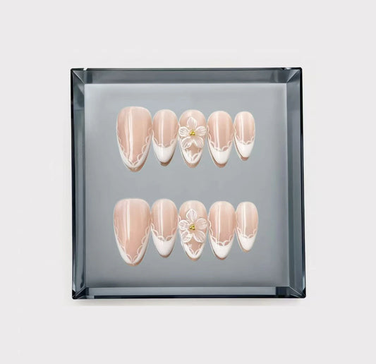 Victorian Scalloped Lace and Bloom Press On Nails