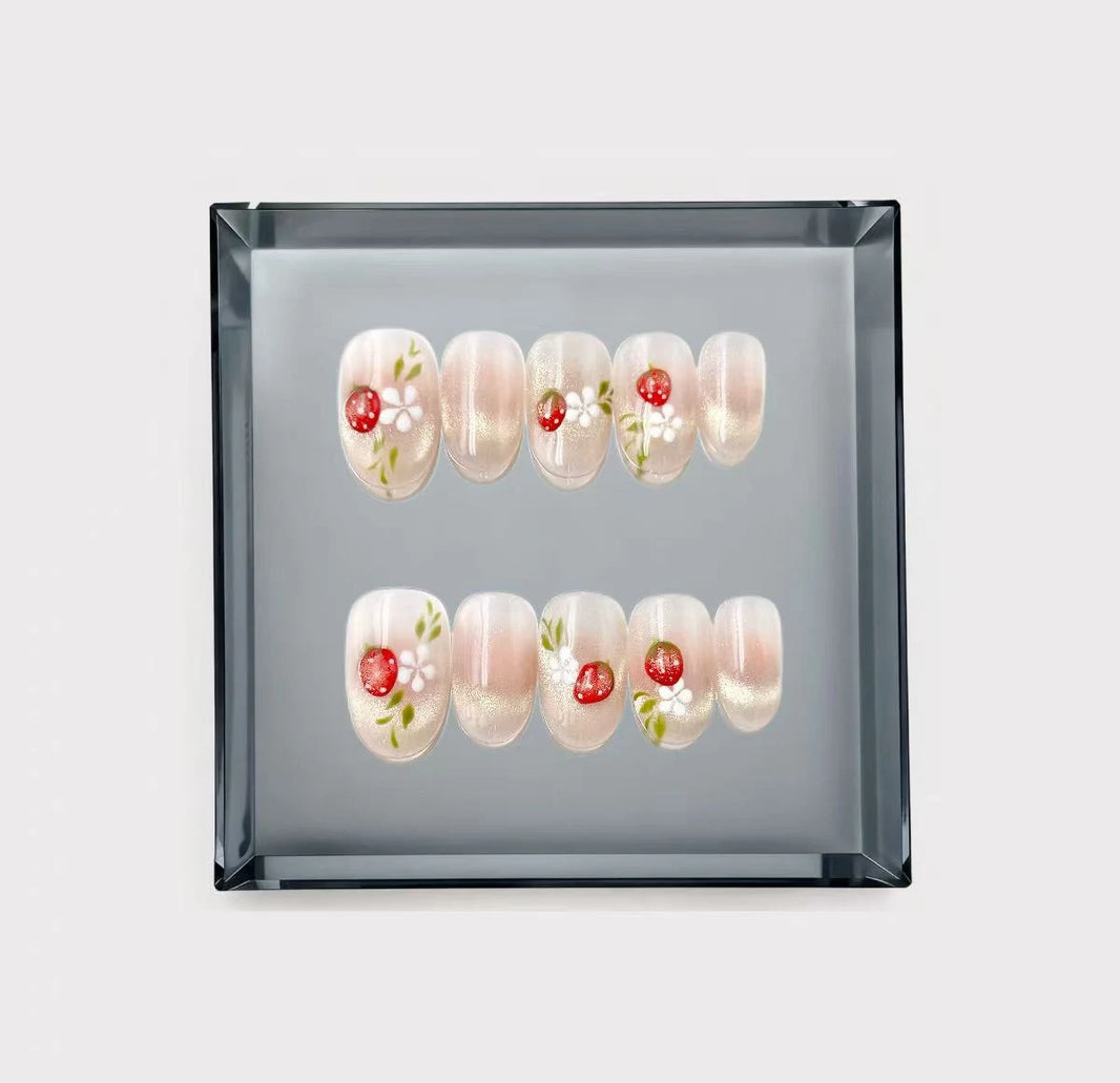 Sparkling Strawberry Sorbet Short Press On Nails