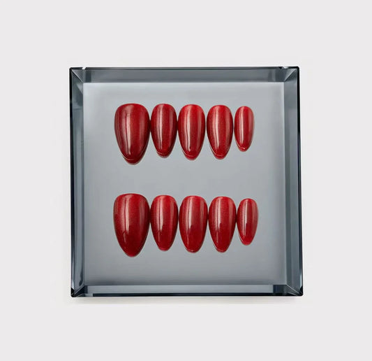 Deep Crimson Velvet Shimmer Press On Nails