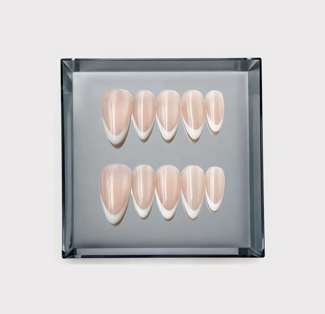 Timeless Micro French Tip Almond Press On Nails