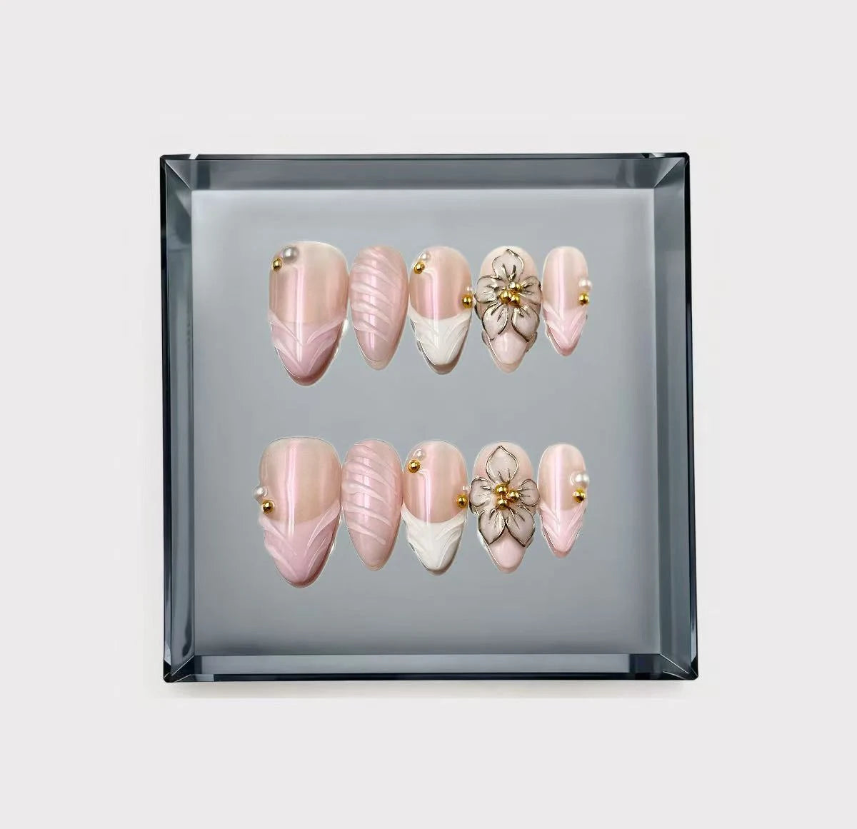 Romantic 3D Petal and Swirl Long Press On Nails