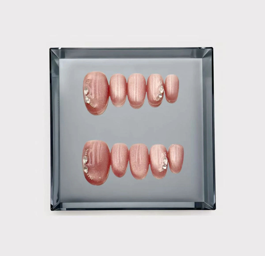 Rose Quartz Velvet Shimmer Short Press On Nails