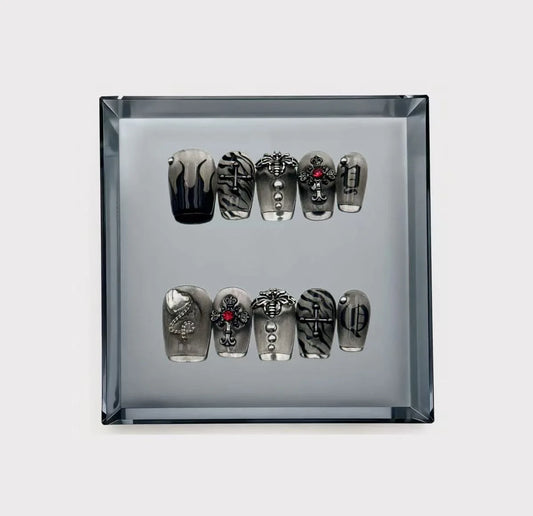 Gothic Biker Rockstar Glam Short Press On Nails