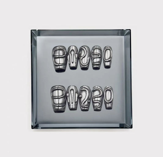 Liquid Mercury Cyber Tribal Abstract Long Press On Nails This set is the ultimate