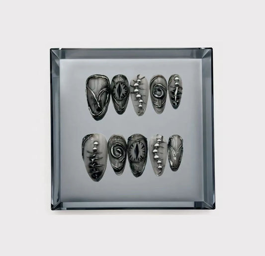 Liquid Mercury Cyber Tribal Abstract Long Press On Nails