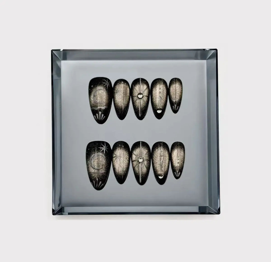 Celestial Golden Galaxy Long Press On Nails