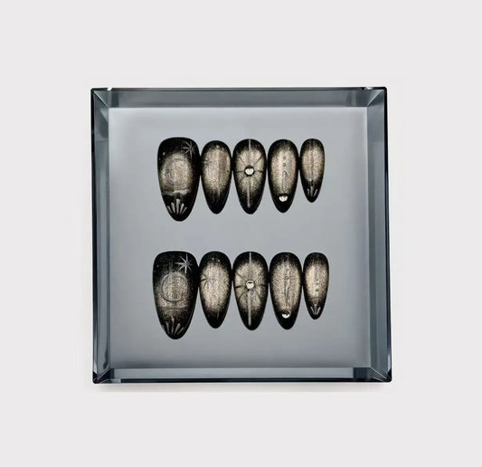 Celestial Golden Galaxy Long Press On Nails