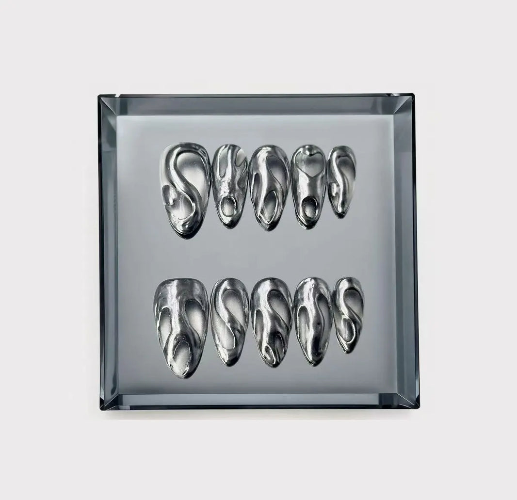 Liquid Mercury Long Press On Nails