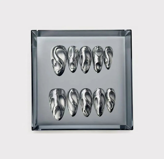 Liquid Mercury Long Press On Nails