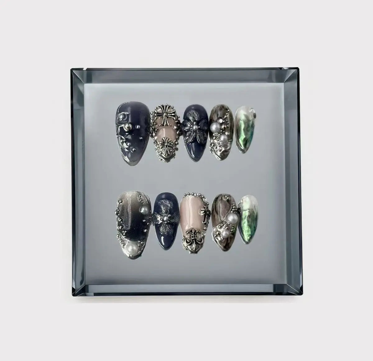 Gothic Chrome Crosses Press On Nails