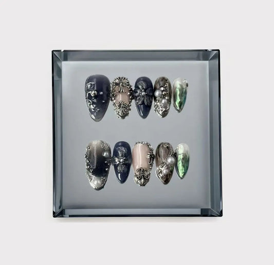 Gothic Chrome Crosses Press On Nails