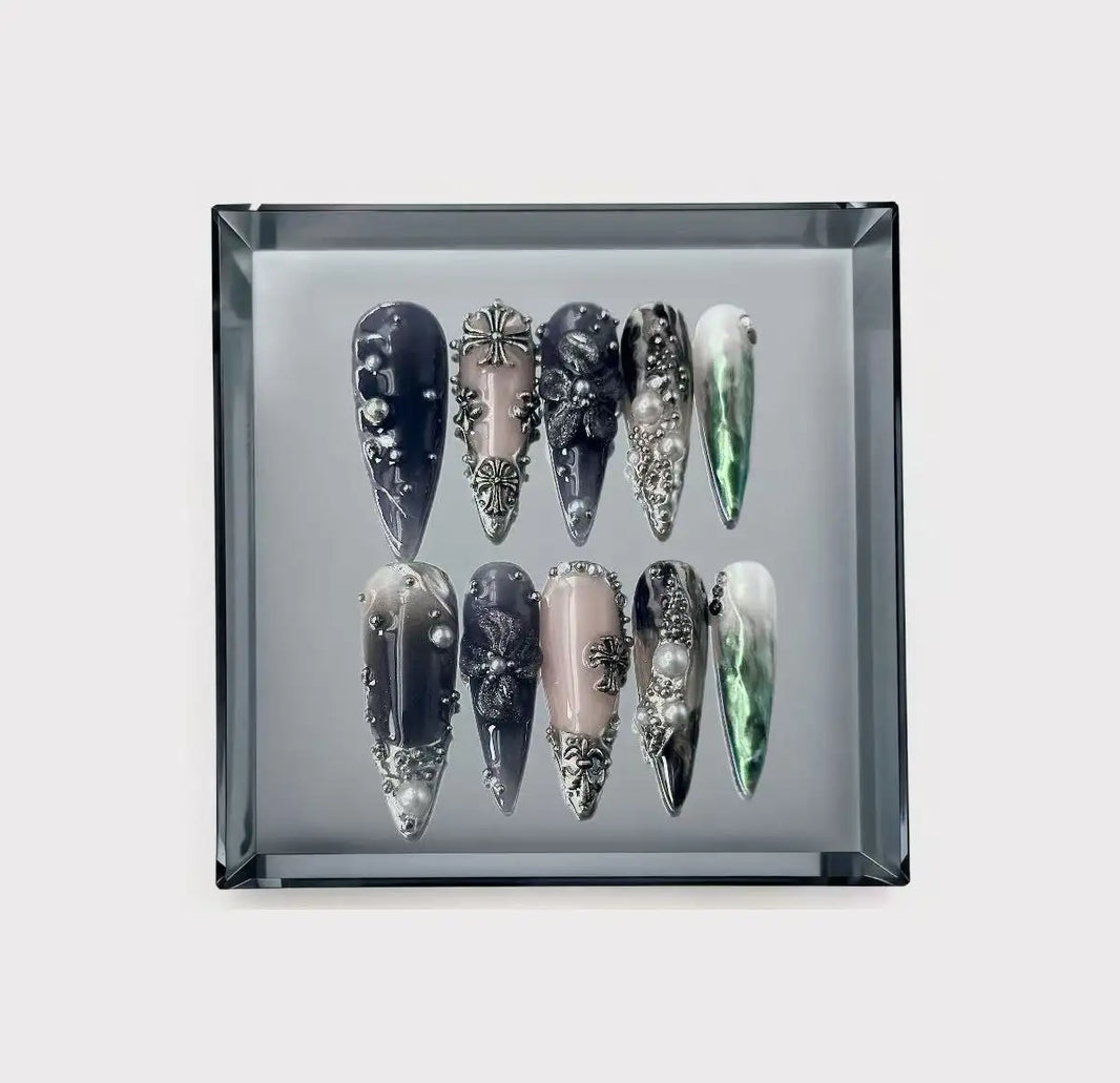 Gothic Chrome Crosses Stilettoo Press On Nails