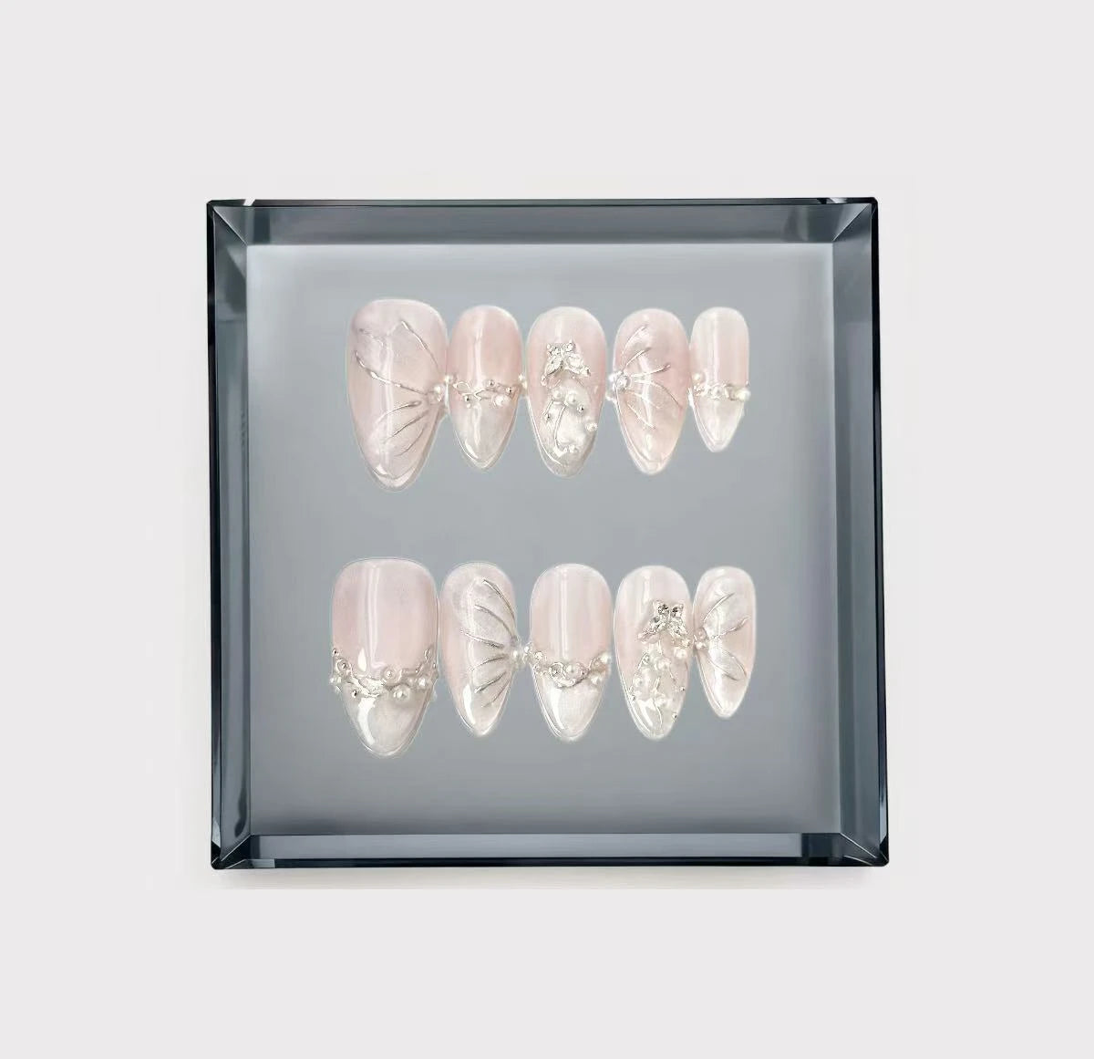 Ethereal Pearly Butterfly Long Press On Nails