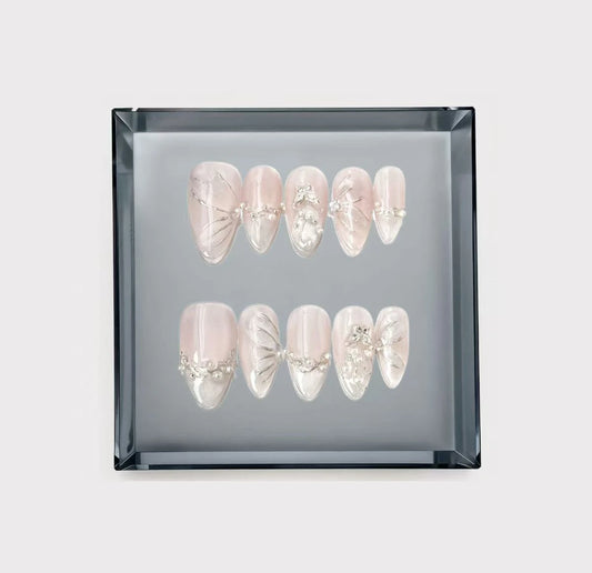 Ethereal Pearly Butterfly Long Press On Nails