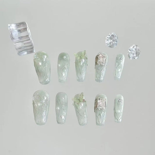 Fairy Green Long Press On Nails