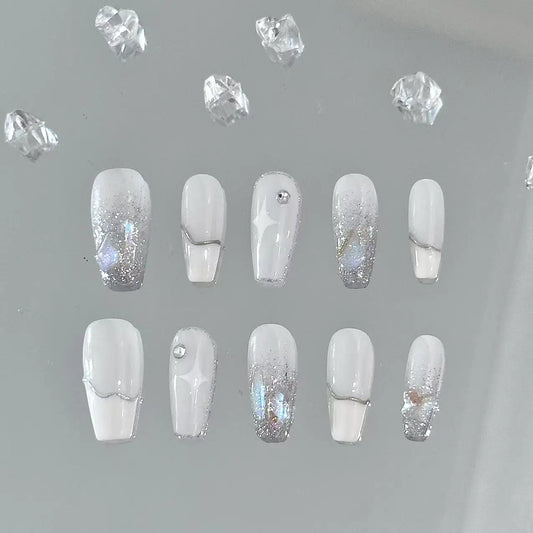 Starry White Crystal Press On Nails