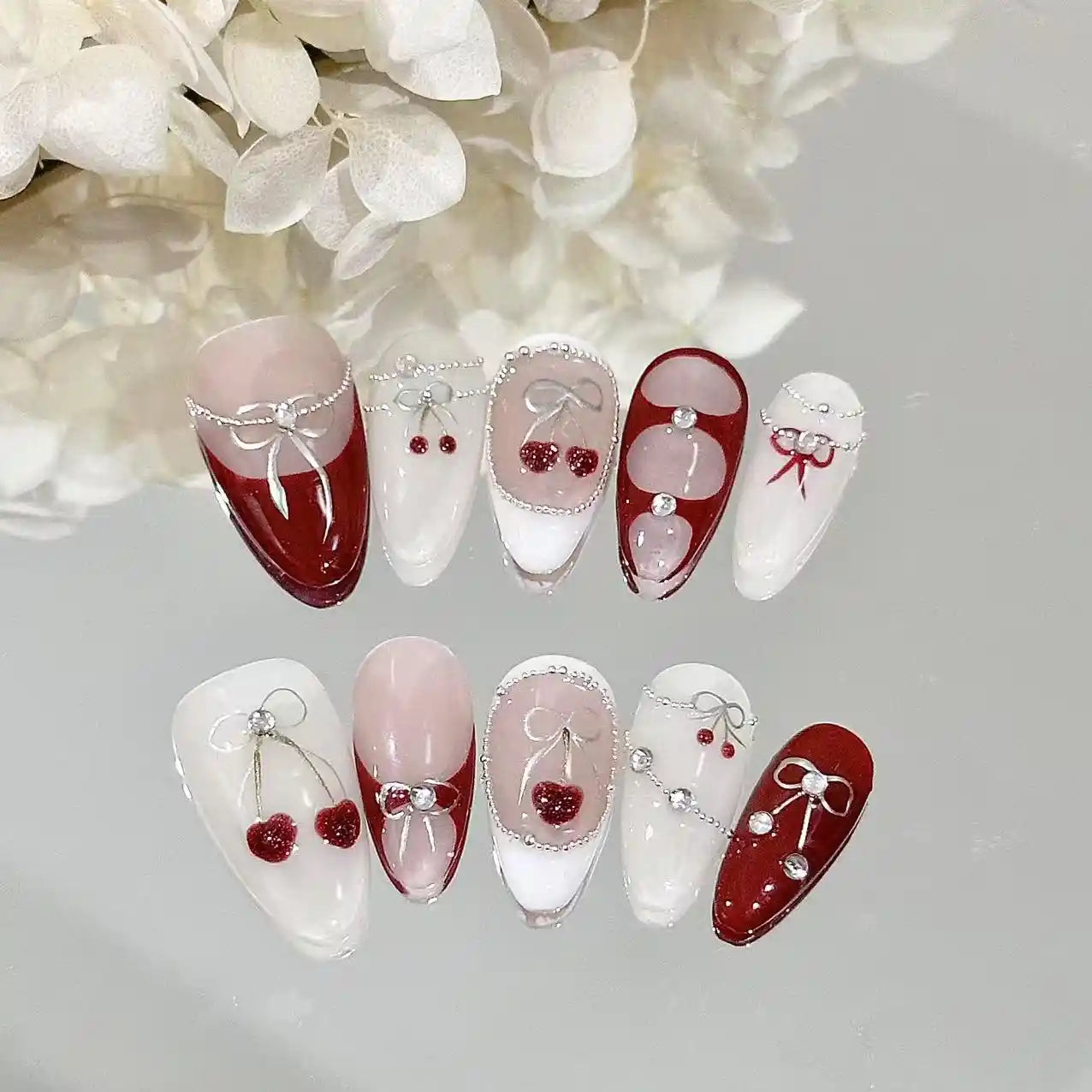 Cherry On Bow Long Press On Nails