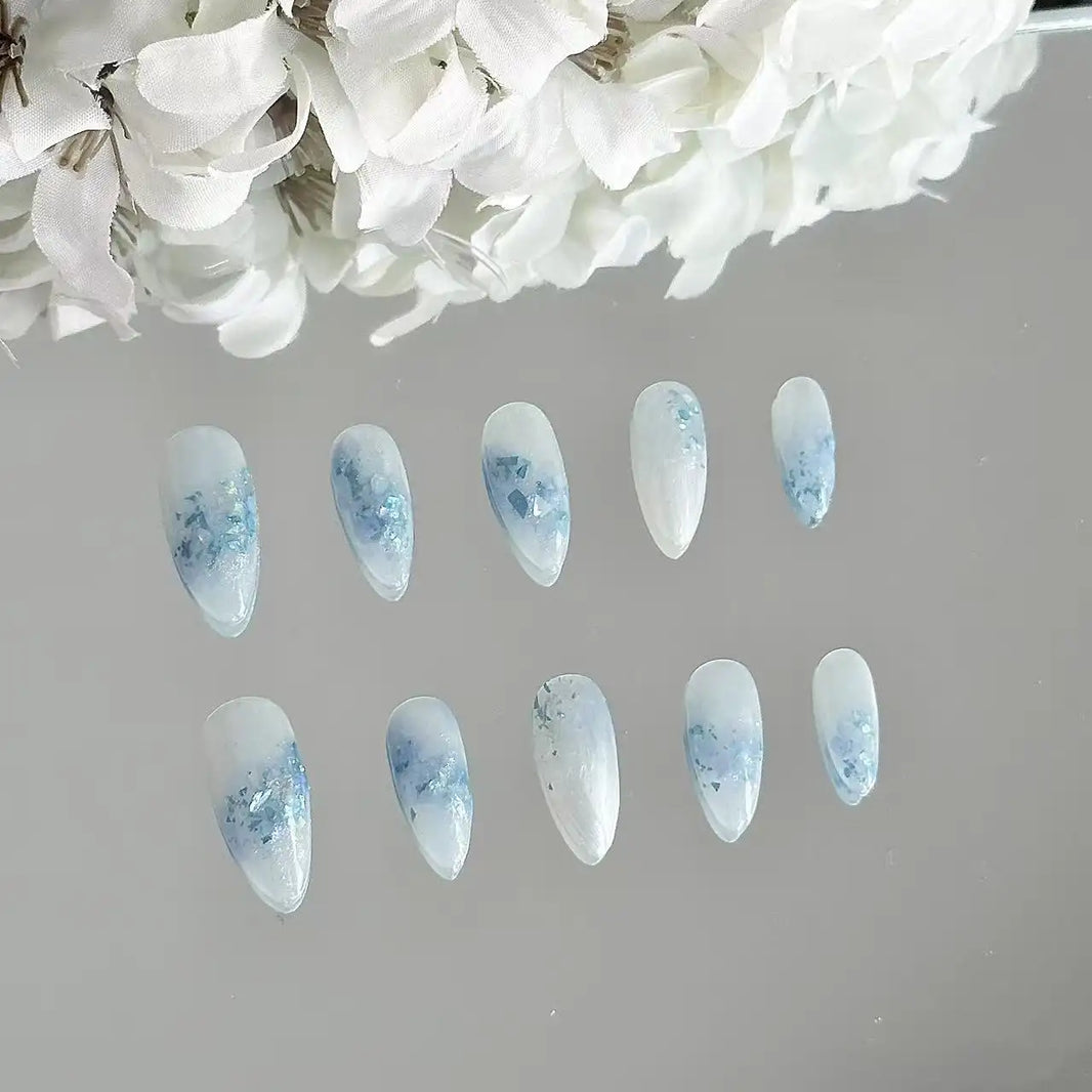 Blue Glowy Ombre Long Press On Nails
