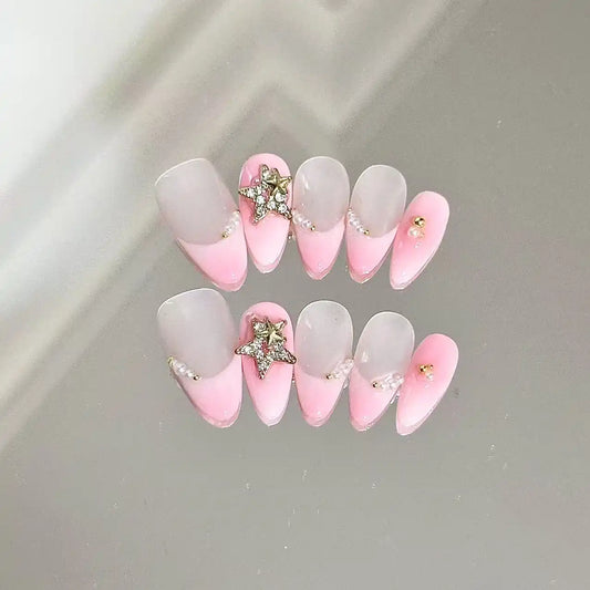 Starry Pink French Press On Nails