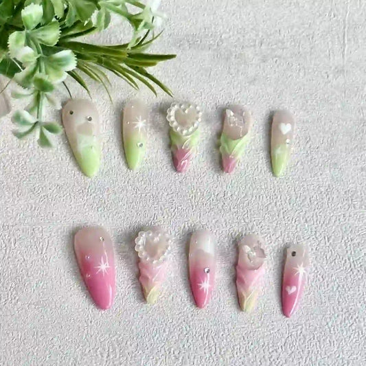 Pink And Green Ombre Fairy Press On Nails