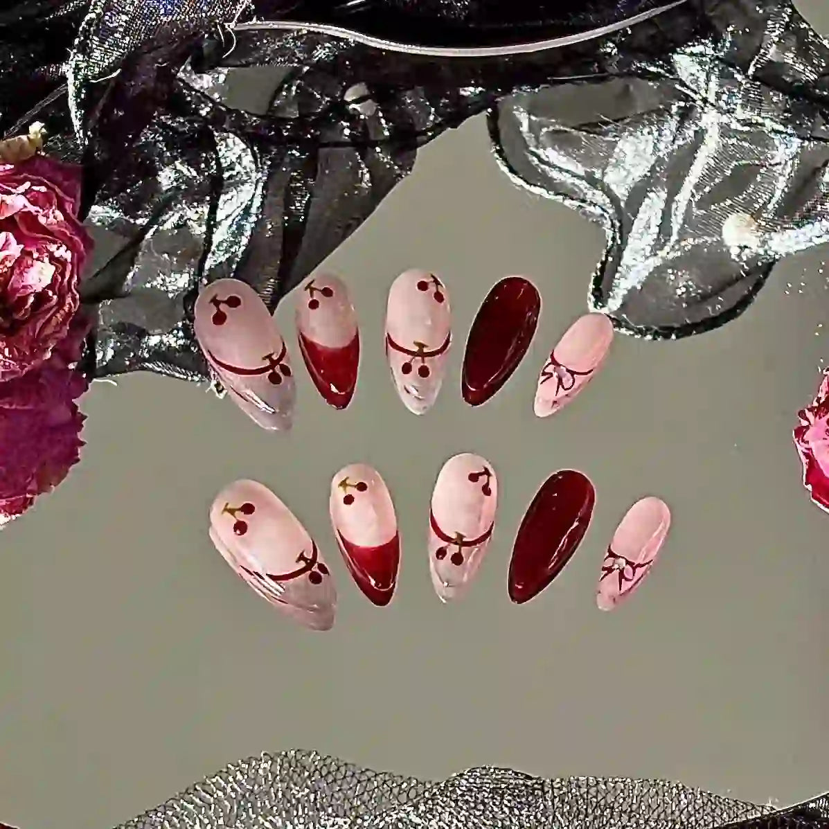 Cherry Chic Long Press On Nails