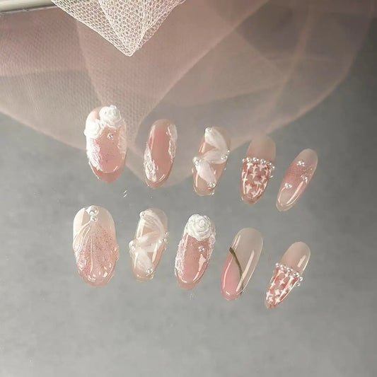 Pink Dreamy Ribbon Press On Nails