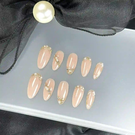 Golden Elegancy Long Press On Nails