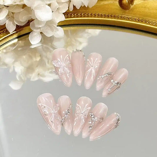 Nude Crystal Butterfly Press On Nails