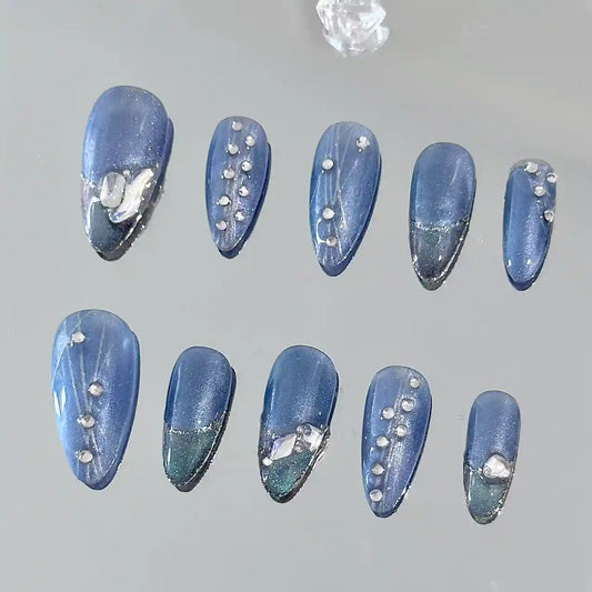 Azure Bliss Sparkle Long Press On Nails