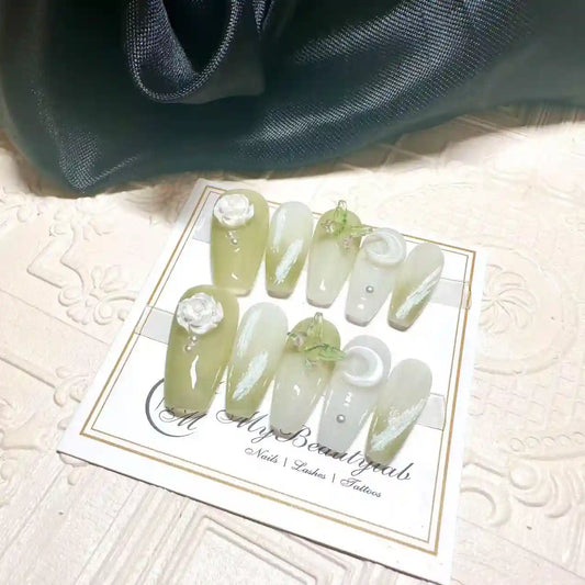 Jade Butterfly Long Press On Nails