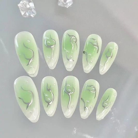 Sliver Over Jade Press On Nails