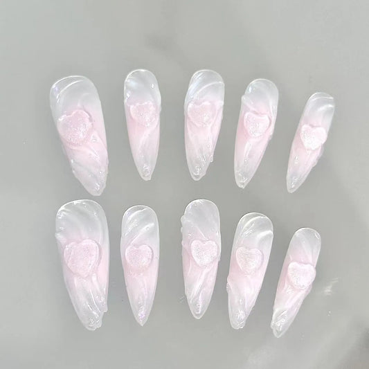 Dreamy Swirl Pink Long Press On Nails